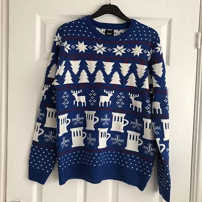 Mens Burton Blue Christmas Festive Long Sleeve Jumper Sweater Size Large • £14.99