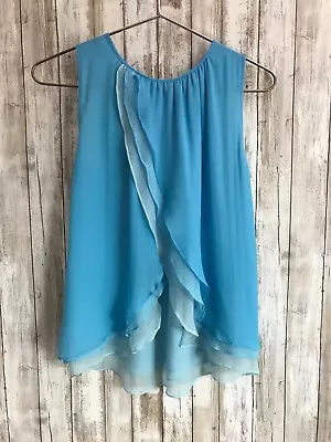 Madison Marcus Blue Ombre Silk Flowy Ruffle Wrap Tank Top XS RARE • $29.99