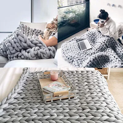 £10.95 • Buy Warm Chunky Knitted Thick Blanket Handmade Yarn Throw Sofa Blanket Small Large