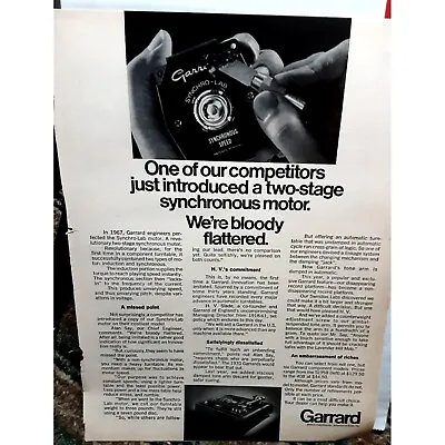 Garrard Synchronous Motor Turntable 1969 Original Print Ad • $5.99
