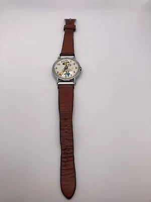 Vintage Minnie Mouse Wrist Watch Signed Walt Disney Productions Leather Band • $44.99