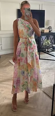 H&M Conscious One Shoulder Watercolour Pastel Dreamy Maxi Dress 12 Bnwt • £69.99