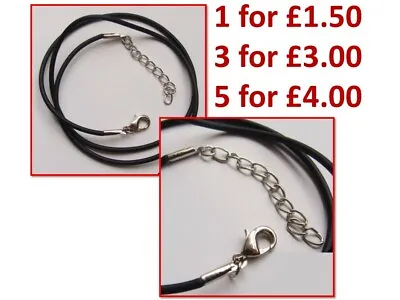 Round Black 2mm Leather Cord Adjustable Necklace String With Lobster Clasp  • £1.71