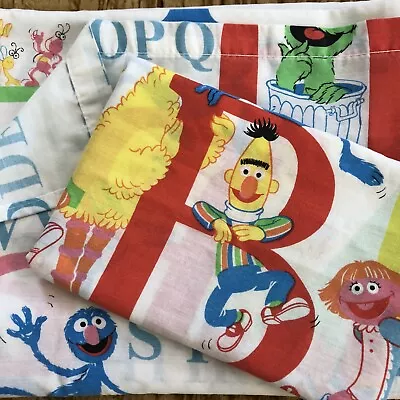 VTG Sesame Street Muppets Alphabet ABCs Twin Flat Sheet Pillowcase Big Bird Bert • £38.30