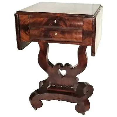 Empire Lamp STAND Table Nightstand Two Drawer Dropleaf Flame Mahogany C1840 • $1175