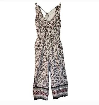 H&M Wonens White Paisley  Jumpsuit/Romper  Size 6 Flare Legs  Boho  • $25