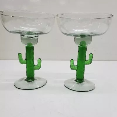 Set Of 2 Cactus Glass Margarita Cocktail Glasses • $9.99