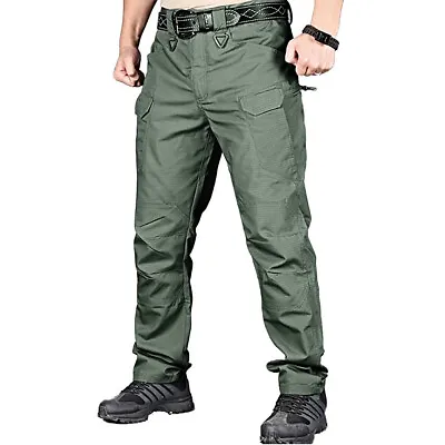 Mens Tactical Cargo Trousers Waterproof Hiking Military Outdoor Working Pants US • $23.39