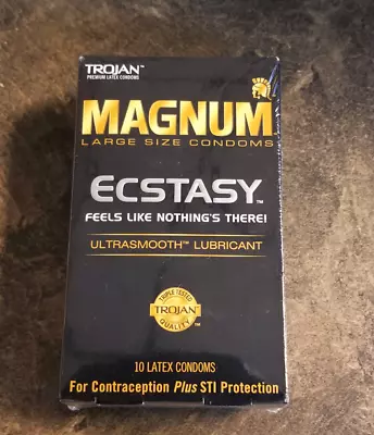 Trojan Magnum Ecstasy Ultra Smooth Lubricant Large Size Condoms 10 Ct 2025/10 & • $9.99