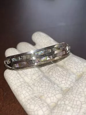 Vintage Sterling Silver Bracelet Mexico Abalone Geometric 16.4 Grams • $24