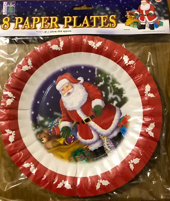 Christmas Xmas Santa Paper Plates Disposable Red Party 8 Pack Tableware New • £4.99