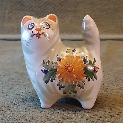 Handpainted Majolica Figurine Cat Made In Russia 3.75  Signed • $36.99