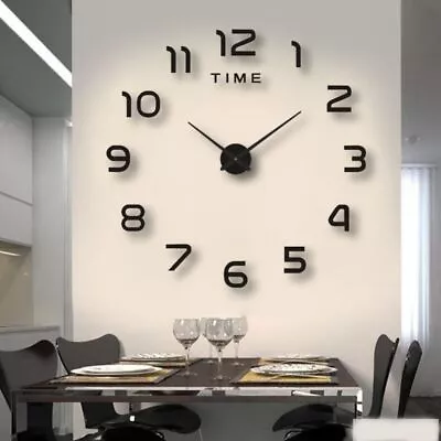3D Large Arabic Numerals Luxury Mirror Wall Sticker Clock Office Home Decor DIY • £11.72