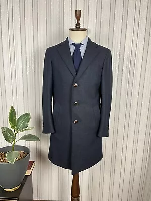 Canali Kei Collection Blue Wool Silk Half Lined Italian Coat Overcoat 38 EU 48 • £320