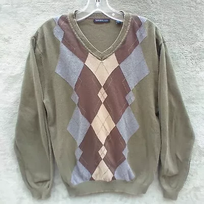 Mens Size M Argyle Sweater Cotton Knited Pullover Long Sleeve V Neck Van Heusen  • $2.99