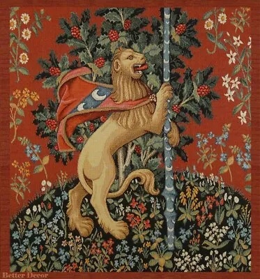 WALL JAC. WOVEN MEDIEVAL TAPESTRY A Lion WILLIAM MORRIS ANTIQUE MILLEFLEUR DECOR • $25.99