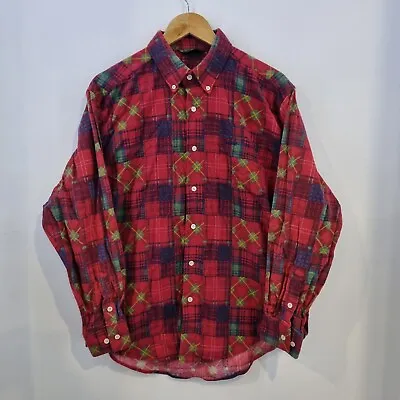 Vintage Western Flannel Shirt Mens Large Red Check Aztec Pattern Relaxed Fit • £16.96
