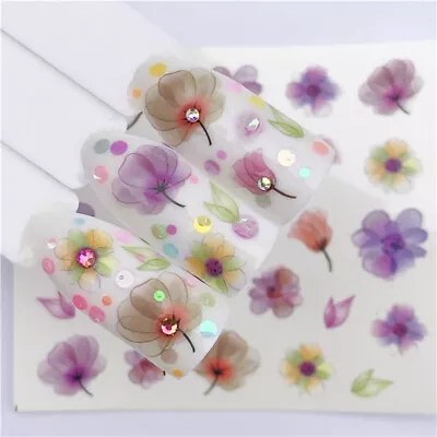 Nail Stickers Butterfly Flower Art DIY Water Decals Manicure Decor Accessories • £2.40