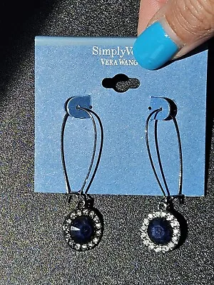 Simply Vera Vera Wang Navy Blue And Clear Crystal Dangle Earrings G1 • $10