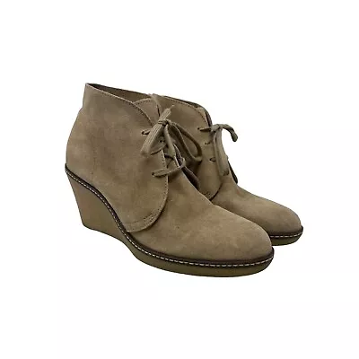 J. Crew MacAlister Wedge Heel Ankle Bootie Womens 8 Tan Suede Leather Boho • $26.24