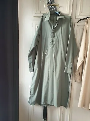 Mens Asian Clothing Khaki Green Large Sharwar Kameez With Black Detail • £17.99