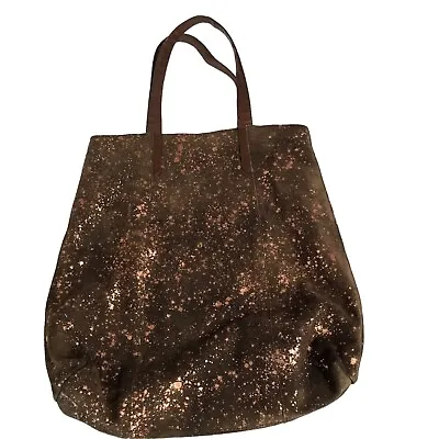 Merona Tote Leather Handbag Womens Suede Brown Metallic Splatter Double Handle • $22.98