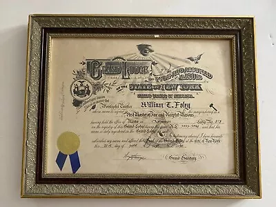 Masonic Grand Lodge State Of New York  Certificate Lodge 878 Frame Not Included • $165