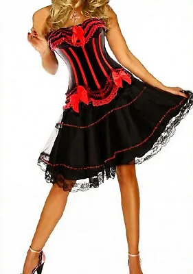 Black &Red Burlesque Moulin Rouge Can Can Tutu Fancy Dress Costume Corset Outfit • £23.99