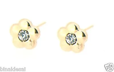 9ct Gold 6mm Small CZ Crystal Flower Studs Earrings Girls Xmas GIFT BOX SOLID 9K • £18.99