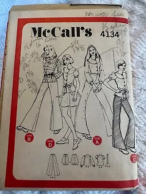 Vintage 70s MCCALL'S 4134 Wide Leg Pants A Line Mini Skirt Smock Top PATTERN 16 • $6.99