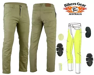 Australian Bikers Gear Men Chino Motorcycle Motorbike Trousers Jeans With Kevlar • £49.99