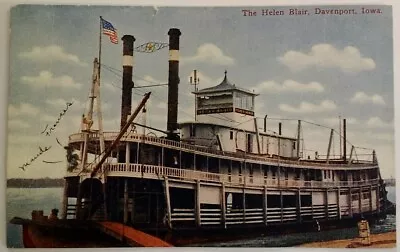 Davenport IA Postcard Early 1900s Rare Riverboat Helen Blair Steamer • $19.04