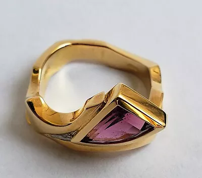 Yellow Gold Gent's Or Lady's Cast Freeform Ring W/ Natural Rhodolite Garnet • $685