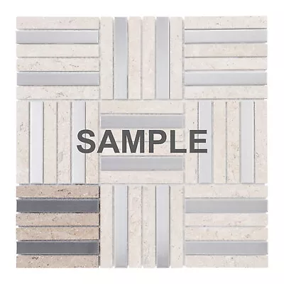 Beige Sand Marble Stone Stainless Steel Parquet Mosaic Tile Kitchen Backsplash • $3.99