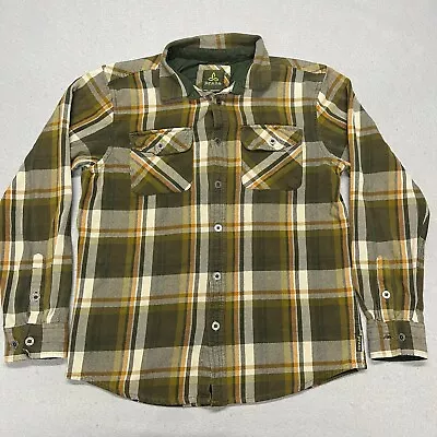 Prana Flannel Shirt Mens Medium Green Brown Button Up Long Sleeve Twill Casual • $24.95