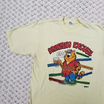 Vtg Drinking Excuses Funny Novelty Beer Cat Graphic Single Stitch T Shirt - XL • $39.97