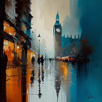Big Ben Oil Painting London Rain Luxury Canvas Wall Art Picture Print Colourful • £79.99