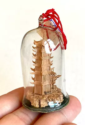 $20 • Buy Miniature Tiny Wooden Model Pagoda Under Glass Cloche Dome Chinese Ornament