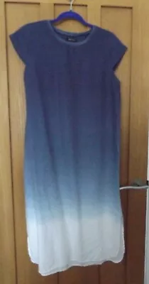 £15.99 • Buy Athena Marie Blue White Ombre Dip Dye Linen Cap Sleeve Long Maxi Shift Dress L