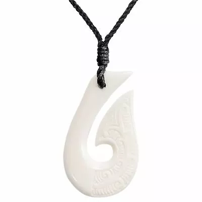 Bovine Bone Pendant Maori Hei Matau Fish Hook Tribal Necklace - 81stgeneration • $30.95