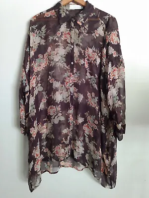 Johnny Was 4 Love And Liberty Women’s Sheer Silk Floral Print Tunic Blouse O/S • $49