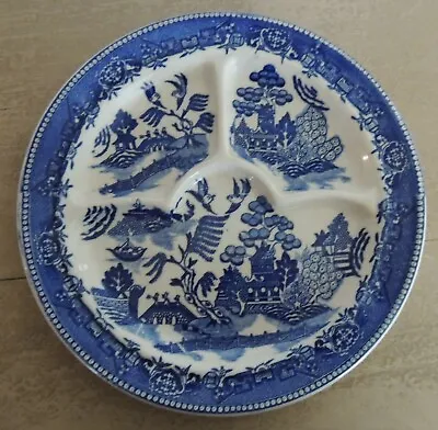 BLUE WILLOW Divided Plate Diner / Grill Plate W/ Curved Sections Moriyama Japan • $34.95