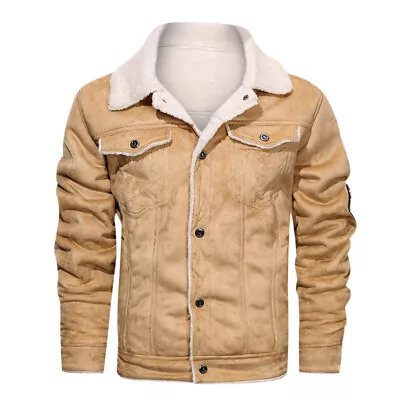 Men Aviator Pilot Fur Collar Bomber Leather Jacket Vintage Biker Motorcycle Coat • $69.29