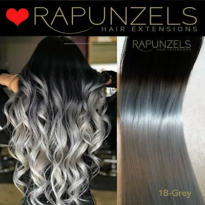 £149.99 • Buy Black Ombre Weave Wefted Hair Extensions Root Fade Dip Dye BLACK TO GREY Remy