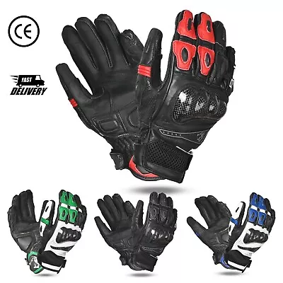 Leather Motorcycle Racing Gloves For Men Motorbike Leather Gloves CE-approved • £39.99