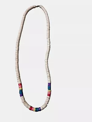 Vintage Hawiian  Heish Shell Necklace Rainbow Surfer Tribal Polynesian PRIDE 16  • $7.99