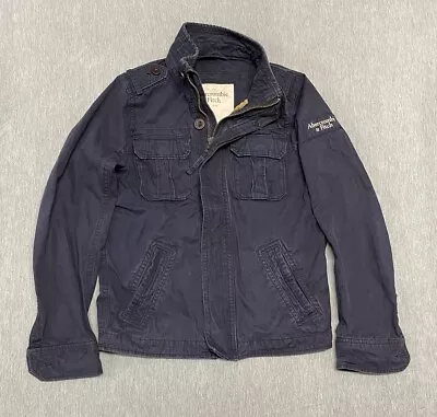 Abercrombie Fitch Jacket Mens Medium Cargo Utility Work Blue Coat A&F Army Chore • $49.77