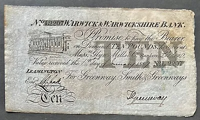 Warwick & Warwickshire Ten Pound Banknote 1887 • £50