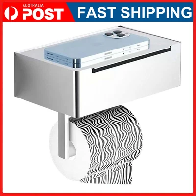 $18.89 • Buy Toilet Paper Roll Holder + Phone Shelf Wall Mounted Stainless Steel Tissue Rack