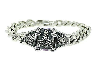 Freemasons Bracelet. Silver Tone Steel Link Masonic Bracelet Masonic Pillars Sun • $38.99